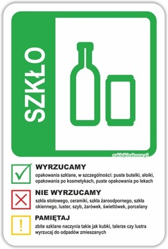Naklejka KOSZ SEGREGACJA odpadów SZKŁO 30cm