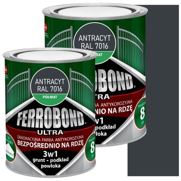 Farba do Metalu na Rdzę ANTRACYT PÓŁMAT RAL7016 0,7L Ferrobond Zestaw 2szt