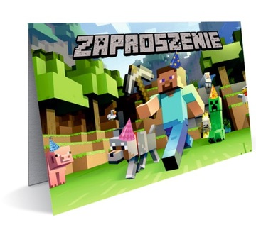 Zaproszenia dla dzieci urodziny Minecraft Piksele