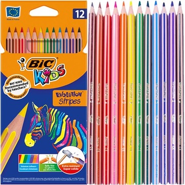 KREDKI OŁÓWKOWE ECO 12 EVOLUTION STRIPES BIC KIDS