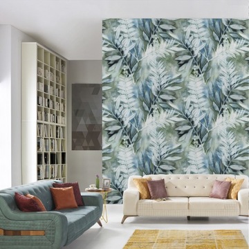 Обои для спальни с росписью акварелью лесные ЛИСТЬЯ