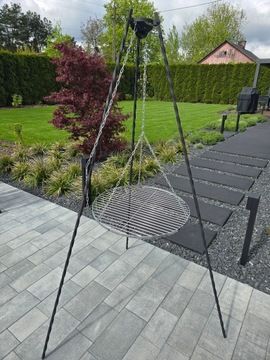 GRILL TRÓJNÓG OGRODOWY 190 CM +RUSZT 60 CHROMOWANY