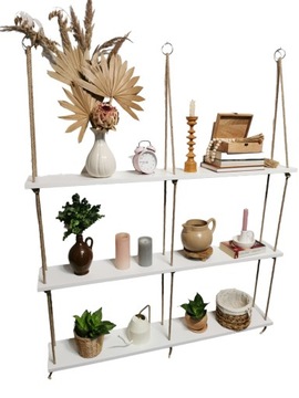 Wiszące półki na sznurkach, białe 120 cm,loft,boho
