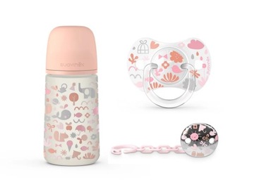 Suavinex Butelka Memories różowy 270ml SX PRO +smoczek uspokajający+ klips