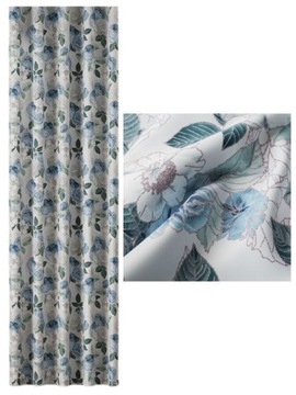 Zasłony Półzaciemniające Zasłona Z Taśmą Niebieskie Kwiaty Połysk sz140x250