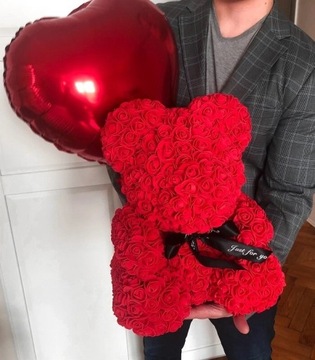 DUŻY MIŚ Z RÓŻ 40 CM XXL PREZENT BOX LAMPKI ROSE BEAR Z PŁATKÓW RÓŻ