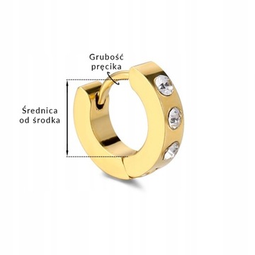 Kolczyk Stalowy, złoty Clicker Kółko Ozdobiony 3 cyrkoniami, LOBE 1.0/7
