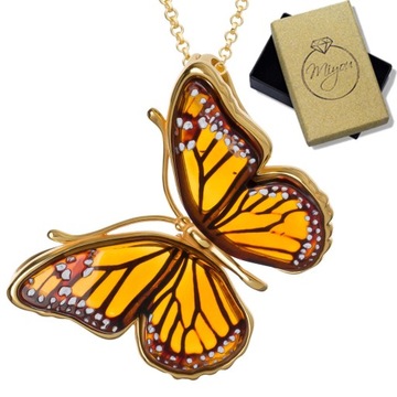 Złoty Wisiorek Z Bursztynu Naturalnego Bałtyckiego Srebro 925 Duży Motyl