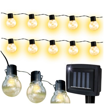 GIRLANDA SOLARNA ŚWIETLNA OGRODOWA LED LAMPKI 10 ŻARÓWEK LED NA BALKON KULE