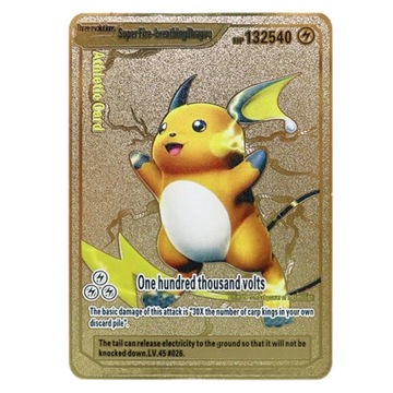 PIKACHU SUPER FIRE POKEMON ZŁOTA METALOWA KARTA PS132540 MOCNA GOLD METAL