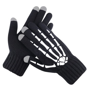 УНИВЕРСАЛЬНЫЕ ПЯТИПАЛЕЦНЫЕ ПЕРЧАТКИ ДЛЯ СМАРТФОНА СВЕТЯЩИЕСЯ НОЧЬЮ КОСТИ