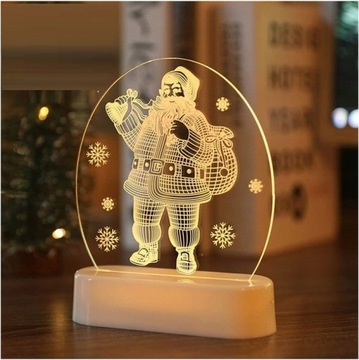 ВИТРАЖНЫЕ СВЕТОДИОДНЫЕ ЛАМПЫ 3D USB ДЕКОРАЦИОННАЯ ЛАМПА САНТА СНЕГОВИК КОЛОКОЛЬЧИКИ