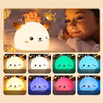 СИЛИКОНОВАЯ НОЧНИЦА ДЛЯ ДЕТЕЙ LED RGB USB 16 ЦВЕТОВ ЛАМПА Олень