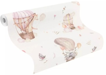 Птицы, Жирафы, Кролики - Путешествие на воздушном шаре - ОБОИ - Флизелин, Детский Мир RASCH