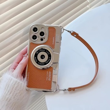 3D Retro Camera Graphic Phone Case PU Leather Strap Dla IPhone 11/11 Pro Ma