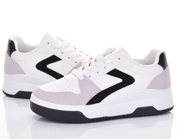 MODNE DAMSKIE SNEAKERSY BUTY SPORTOWE SKÓRZANE NISKIE PLATFORMA