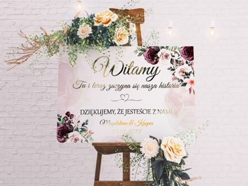 Tablice powitalne PCV 50x70 zieleń i złoto, ramka
