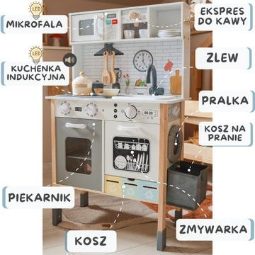 DUŻA DREWNIANA KUCHNIA PRALKA ZMYWARKA TABLICA KREDOWA MAPA FARTUSZEK