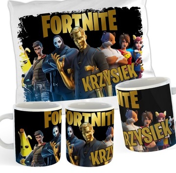 ZESTAW KUBEK + PODUSZKA FORTNITE + IMIĘ PREZENT