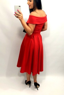 Sukienki na Wesele Marilyn Monroe Midi Rozkloszowana Elegancka Czerwona L