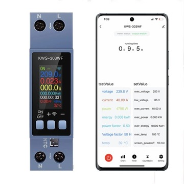 Licznik WiFi TUYA energii prądu watomierz przekaźnik 40A LCD na szynę DIN