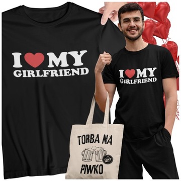PREZENT NA WALENTYNKI DLA KOSZULKA CHŁOPAKA MĘŻA I LOVE MY + TORBA NA PIWKO