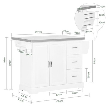 Мобильный кухонный остров Складная столешница Барный стол Шкаф с 3 ящиками FKW41-ST