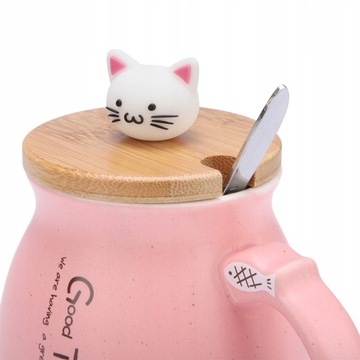 KUBEK CERAMICZNY 420ML Z ŁYŻECZKĄ POKRYWKĄ