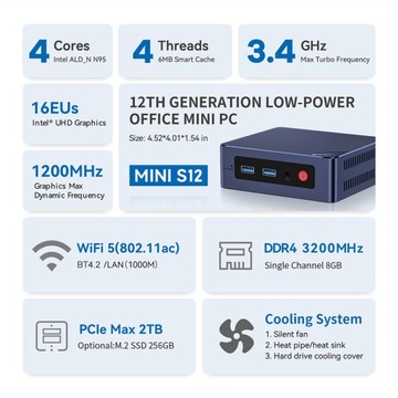 Мини-ПК Beelink MINI S12 Windows 11 Mini Wifi5 BT4.2