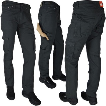 Spodnie BOJÓWKI W35 L32 Antracytowe ST Leon Rozciągliwe Różne Rozmiary