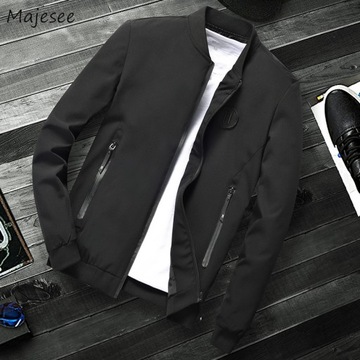 Куртка мужская с воротником-стойкой для отдыха, однотонная, простая, модная