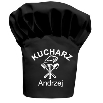 Czapka kucharska wysoka czarna twój napis wzór 14