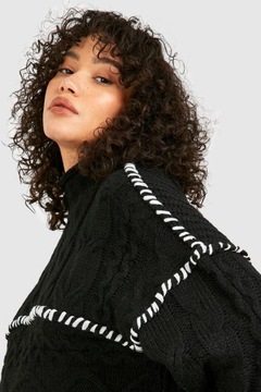 Boohoo nkm półgolf ciążowy czarny sweter kontrast oversize L NG2