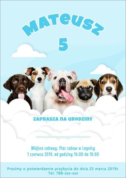 Zaproszenie urodzinowe - niebieskie pieski