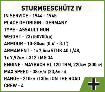 COBI 2576 БЛОКИ ТАНК STURMGESCHUTZ IV SD.KFZ.167