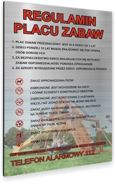 REGULAMIN PLACU ZABAW TABLICZKA INFORMACYJNA ALUMINIOWA
