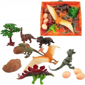 FIGURKI GUMOWE DINOZAURY W PUDEŁKU 12 EL ZESTAW