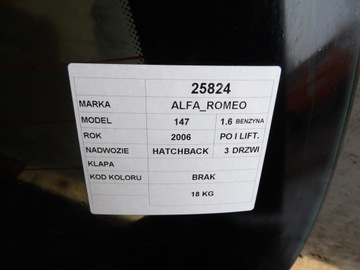 ALFA ROMEO 147 VÍKO KUFRU ZADNÍ FACELIFT