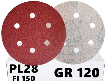 PAPIER KRĄŻKI NA RZEP fi 150 P120 6 OTWORAMI 50szt