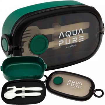 Ланчбокс Aqua Pure + столові прибори зелений/чорний ASTRA