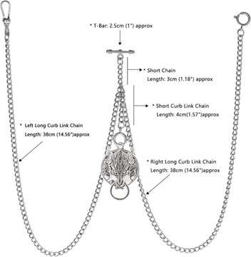 Łańcuch do zegarka kieszonkowego z końcówką T Bar długość całkowita 72