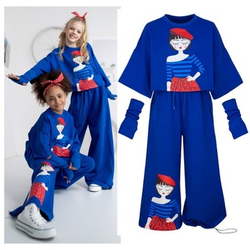 Komplet dresowy holiday chabrowy dres oversize spodnie wide leg 134