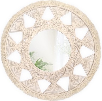 ŚCIENNE NATURALNE XL WISZĄCE LUSTRO BOHO MAKRAMA