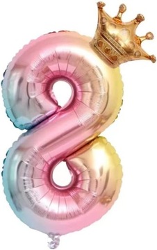 NEW balon cyfra 8 korona pastelpwy gradient Urodziny