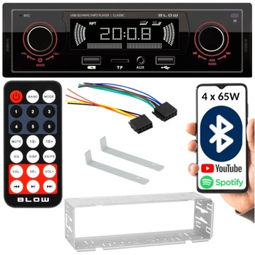 RADIO SAMOCHODOWE 1-DIN BLUETOOTH USB SD AUX RDS MP3 PILOT BATERIA ZESTAW