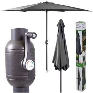 MOCNY PARASOL OGRODOWY SKŁADANY NA BALKON TARAS CIEMNOSZARY UV 50+ 300 cm
