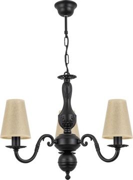 Pałacowy czarny żyrandol z abażurami LALKA 3 stylizowana czarna lampa retro