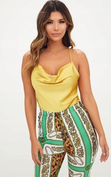 MISSGUIDED ŻÓŁTE BODY SATYNA RAMIĄCZKA 40
