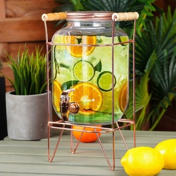 БАНКА ДЛЯ ЛИМОНАДНОГО НАПИТКА С КРАНОМ, НАВИНЧЕННАЯ И ЗОЛОТАЯ ПОДСТАВКА, 4,2 Л.
