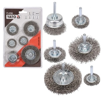 SZCZOTKI DRUCIANE INOX NA WIERTARKĘ 6 szt YT-47593